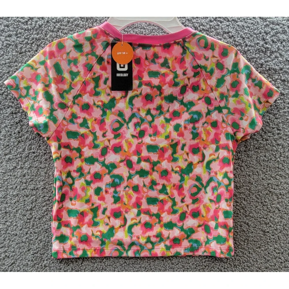 ID Ideology Blurred Floral Rash Guard Big Girls L Cerise Pink Half-Zip Closure